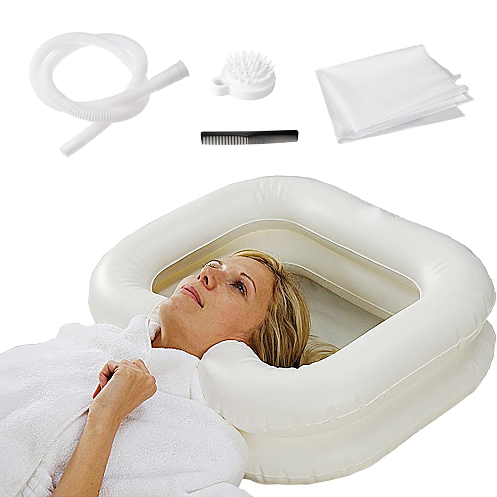 Inflatable Shampoo Basin for Bedside Shampoo Tub for Locs Portable Shampoo Bo...