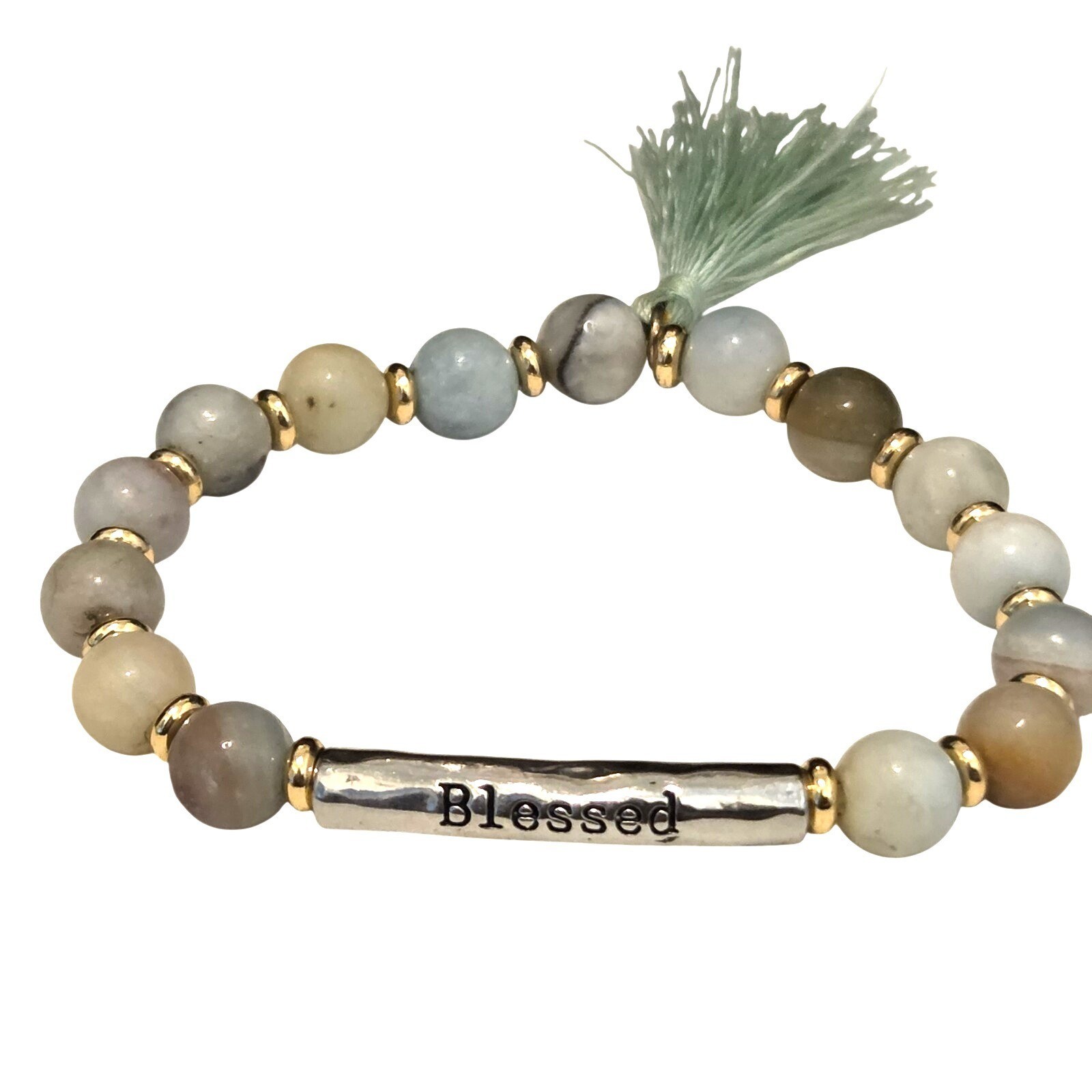 Blessed Quartz Beaded Blue Tassel Stretch Bracelet