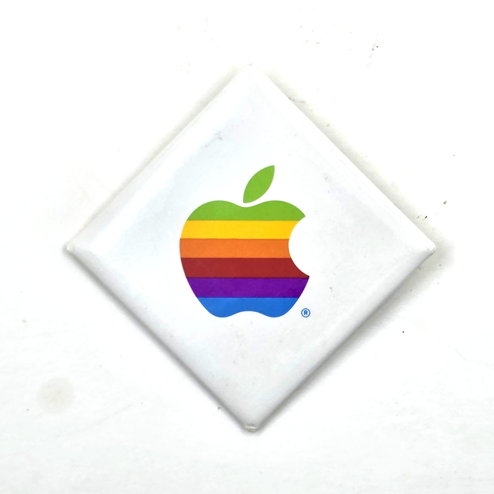 Apple Computer Retro Rainbow Logo Pin Badge VTG 1980s Macintosh White Square