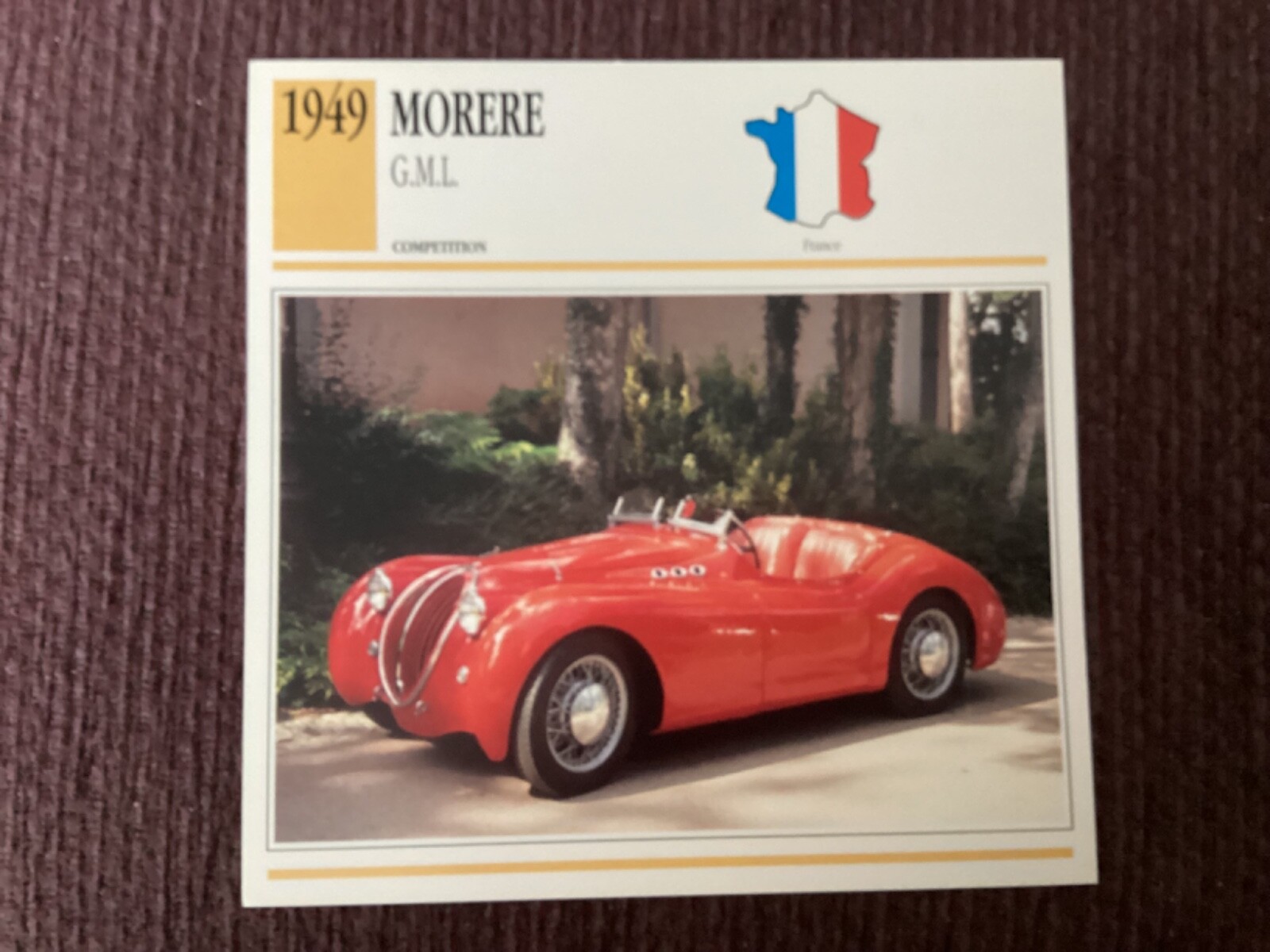 Morere G.M.L,    1949,      Competition Car, France,  Collectors Card