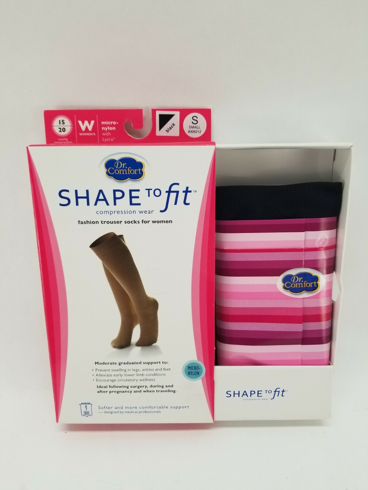 Dr Comfort Shape to Fit Compression Trouser Socks SMALL Womens Black 15-20 mmHg