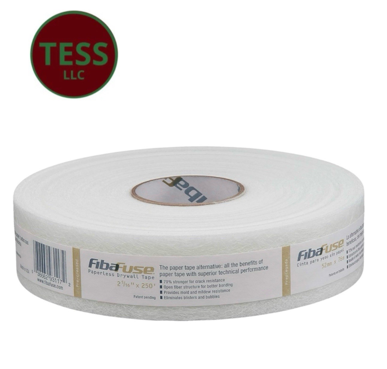 Saint Gobain FibaFuse Paperless Drywall Joint Tape, 2-1/16 in x 250 ft - White