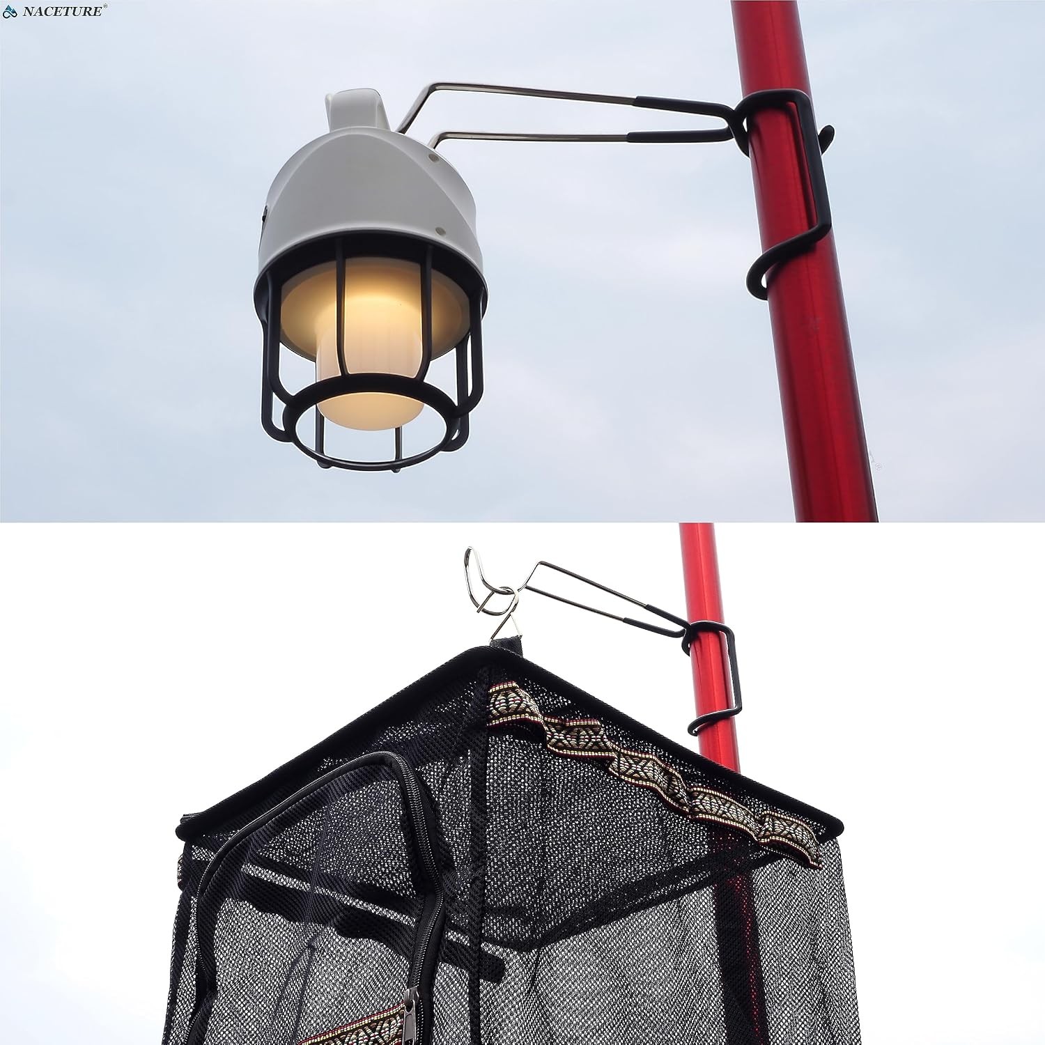 Heavy Duty Lantern Pole Hook 2 Pack Clamp On Hanger Clip Camping Light
