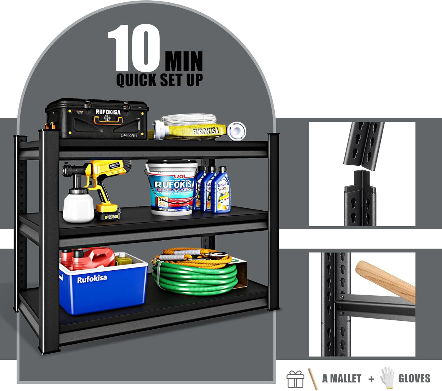40" W 3-Tier Garage Shelving Heavy Duty, 1500LBS Loads Garage Storage Shelves, M