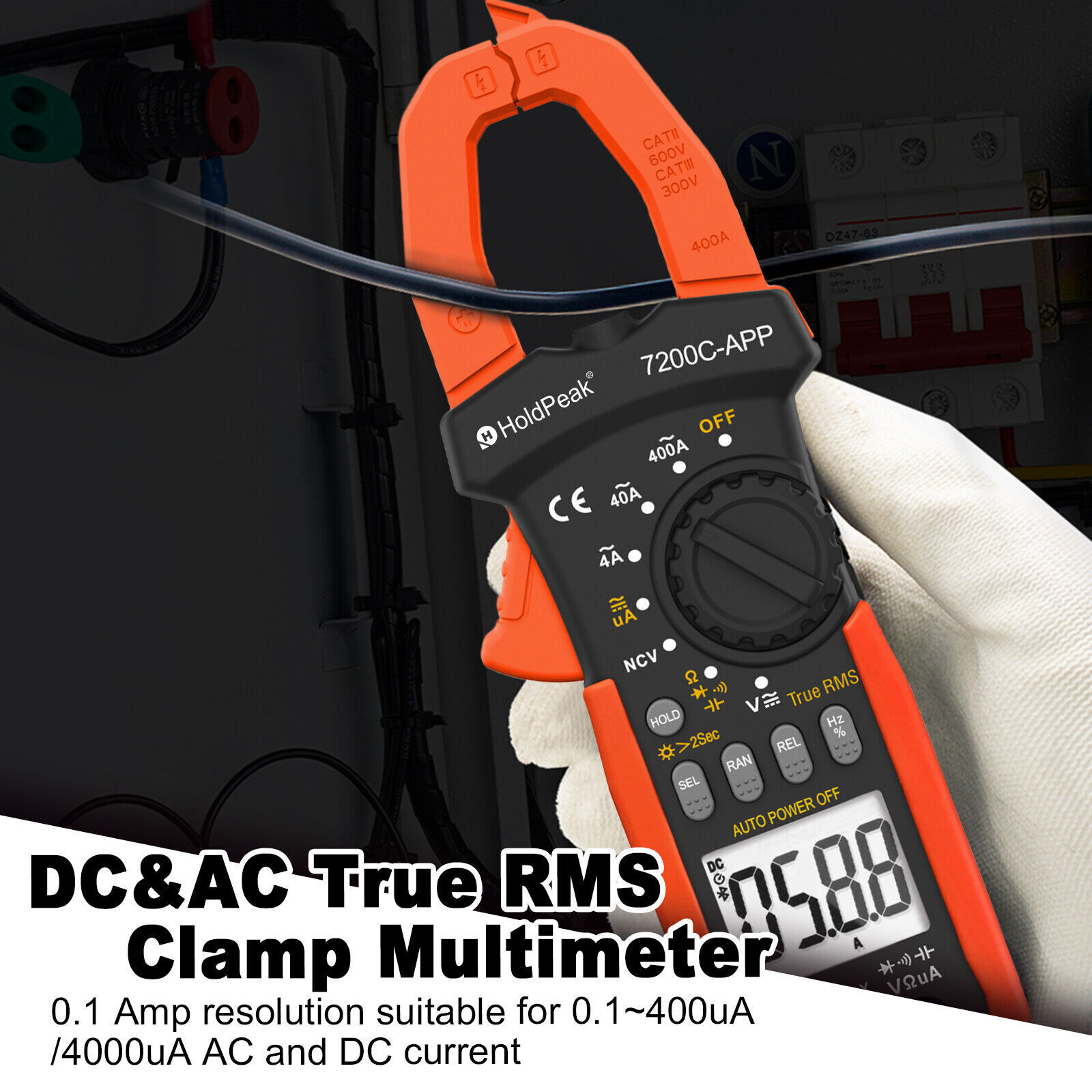 Digital TRMS Clamp Meter 600V AC/DC 400A 40MΩ 26mm 4000C Data Hold Backlight