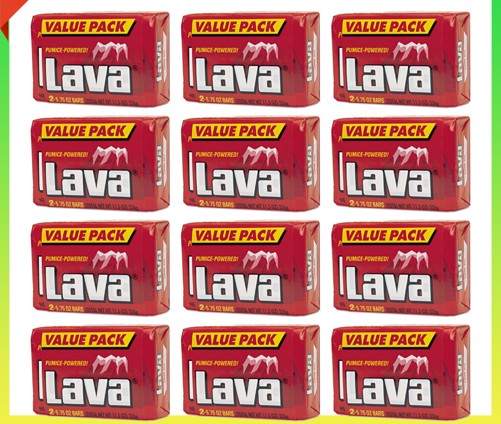 12~ LAVA Bar Green Soap 5.75 Oz Heavy Duty with Pumice Hand Cleaner Grease Dirt