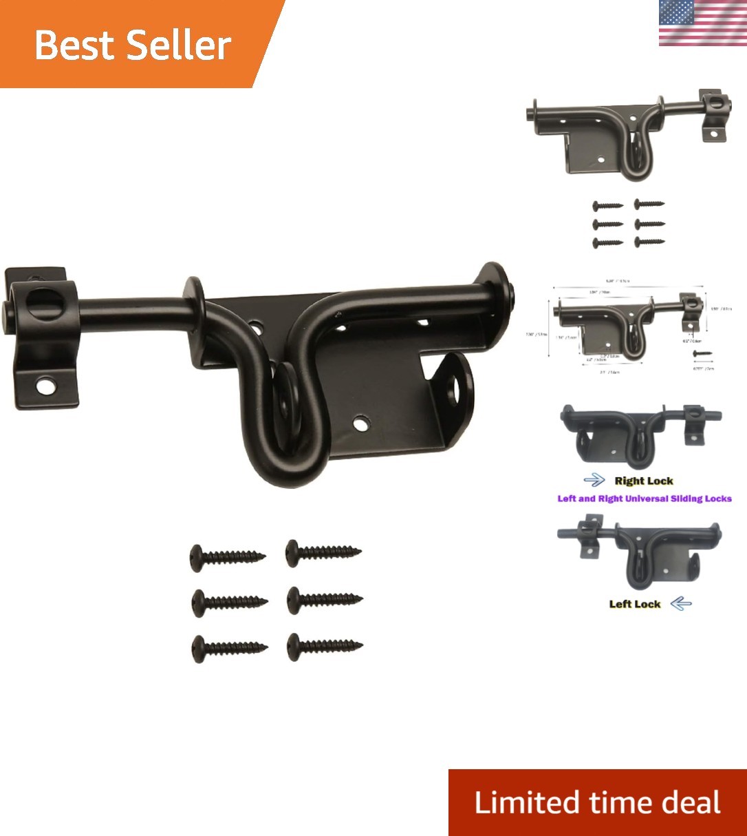 Rust Proof Metal Slide Bolt Latch for Gates with Padlock Hole - Heavy Duty Black