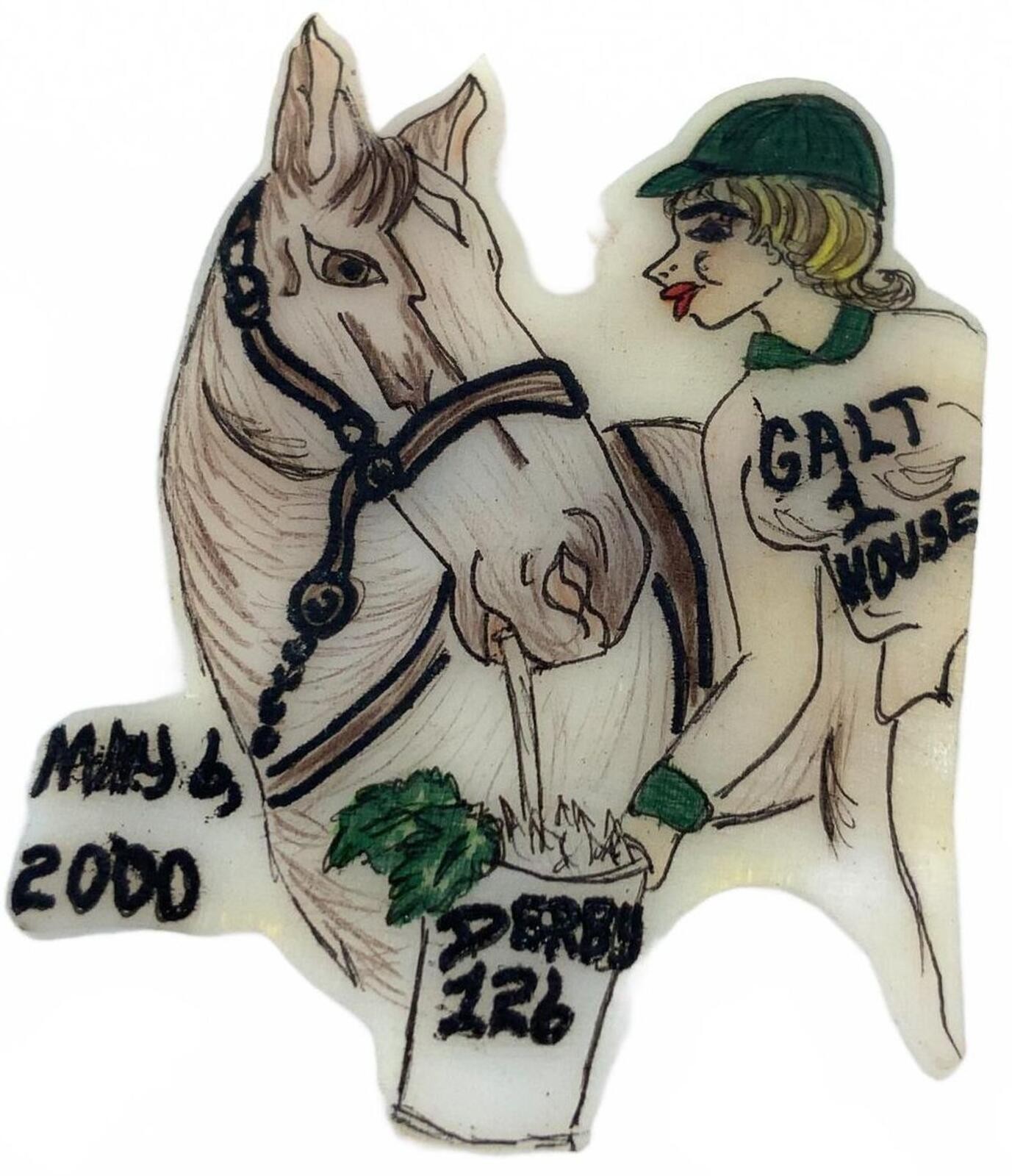 Vintage Resin Kentucky Derby Galt House Horse Brooch Cream Green Equestrian Pin