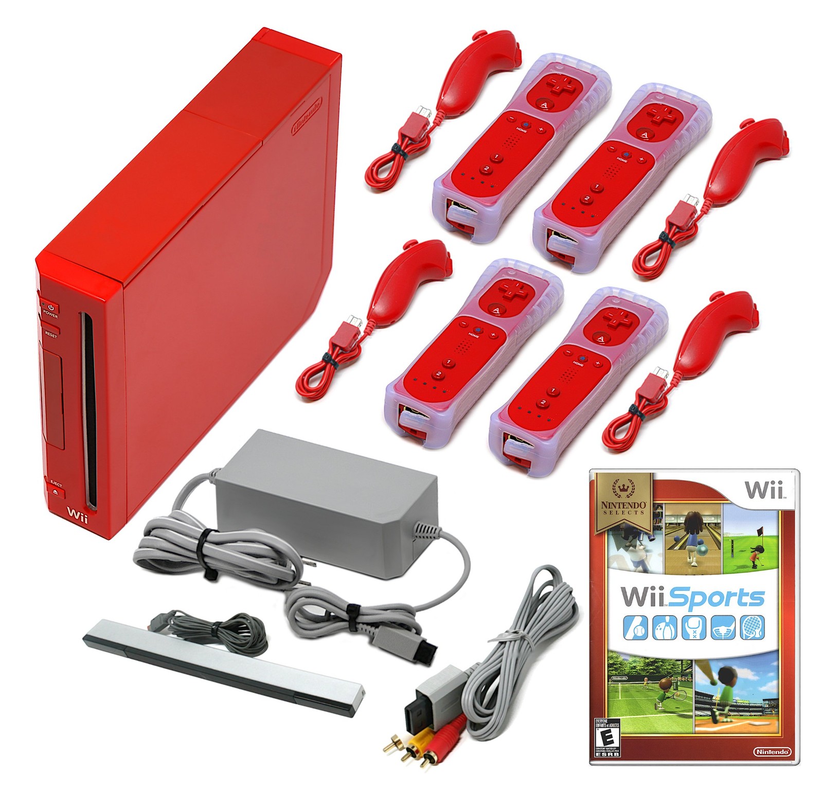 Authentic Wii Console Red + Cords + Pick Controllers + Wii Sports + US Seller