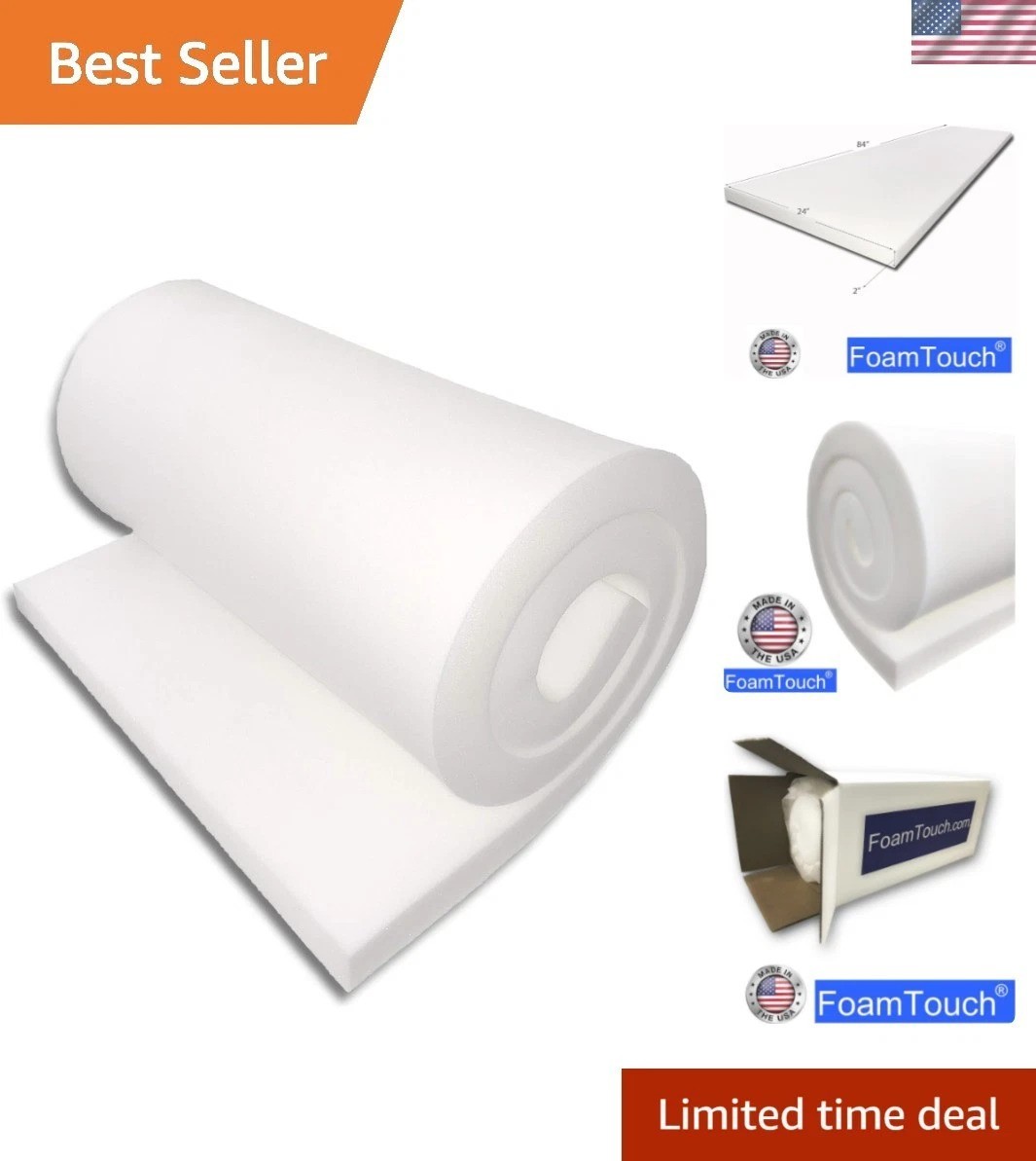Versatile High Density Foam Cushion 2" x 24" x 84" - Perfect for Upholstery