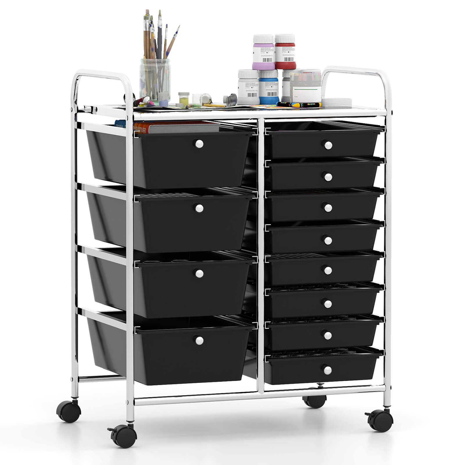 12-Drawer Rolling Storage Cart w/Removable Drawers & Lockable Casters for Office