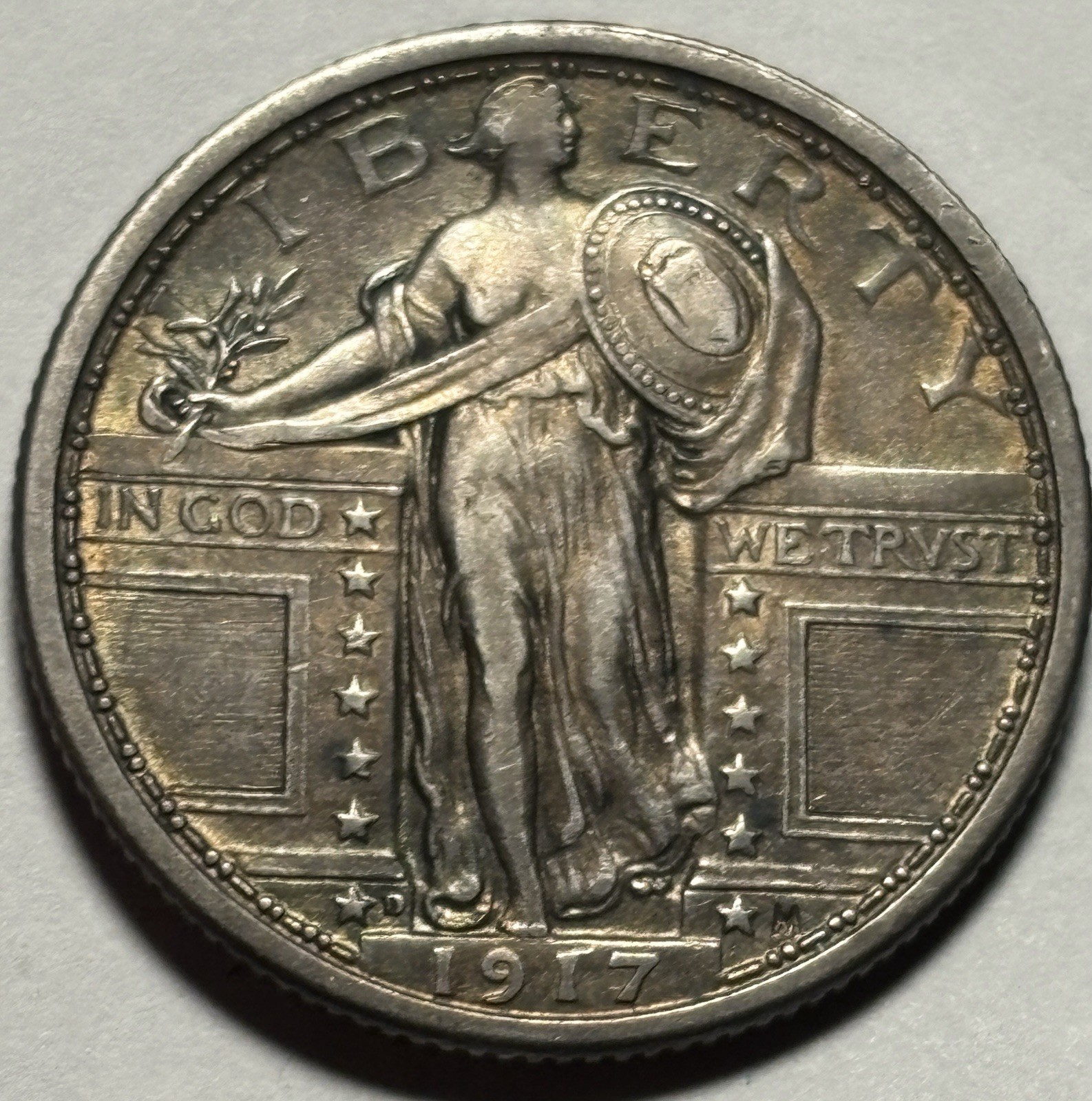 1917-D Type 1 Standing Liberty Quarter — AU Condition, Toned 🌈  VIDEO!