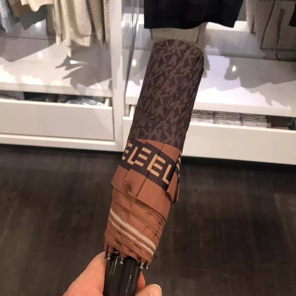 Michael Kors Fashion Automatic Open Close MK Logo Umbrella Brown For Rain Sun