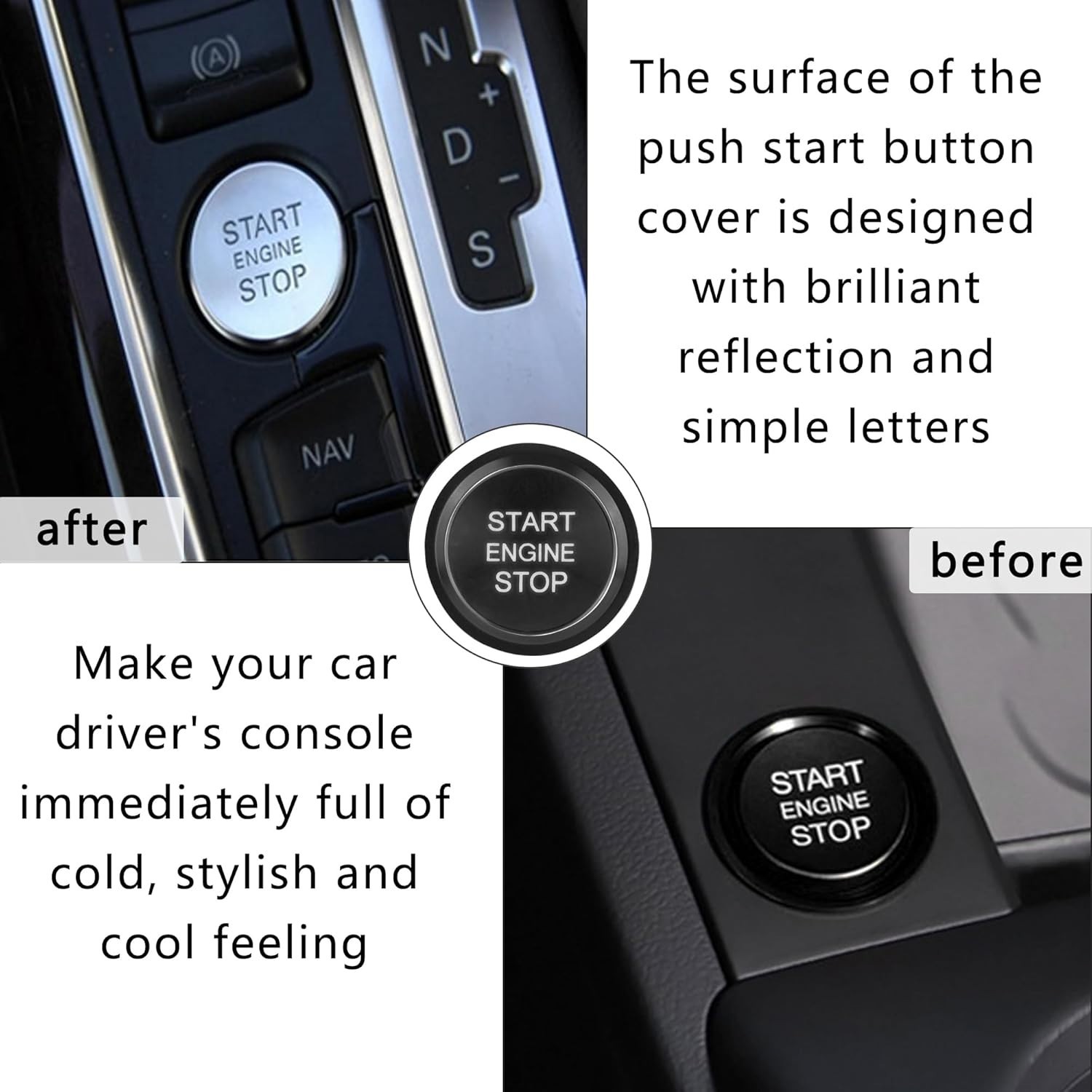 Car Push Start Button Cover Compatible with Audi,Cool Aluminum Engine Start