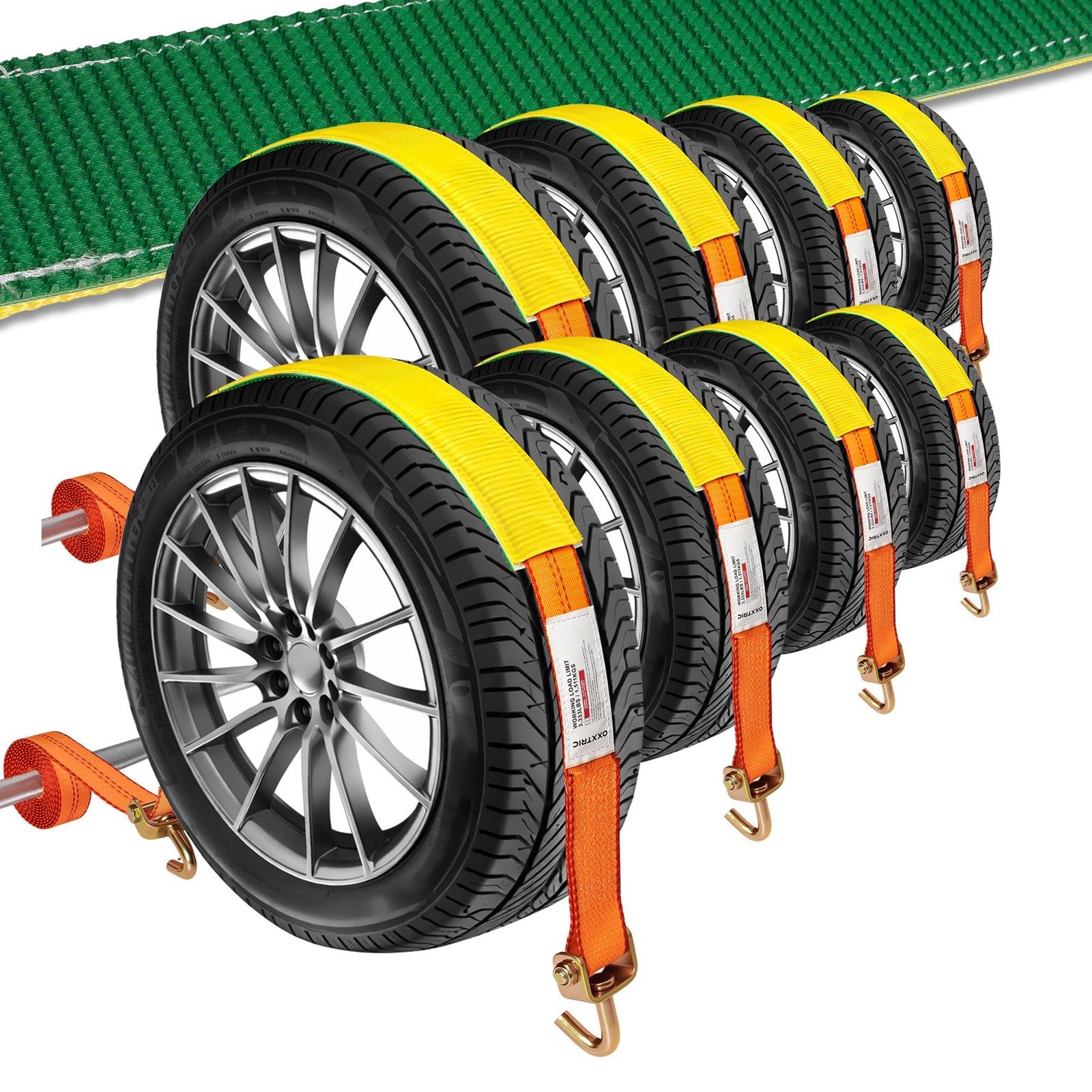 OXXTRIC 2" x 15' Car Hauler Straps, Wheel Tie Down Straps 8 Pcs, Orange