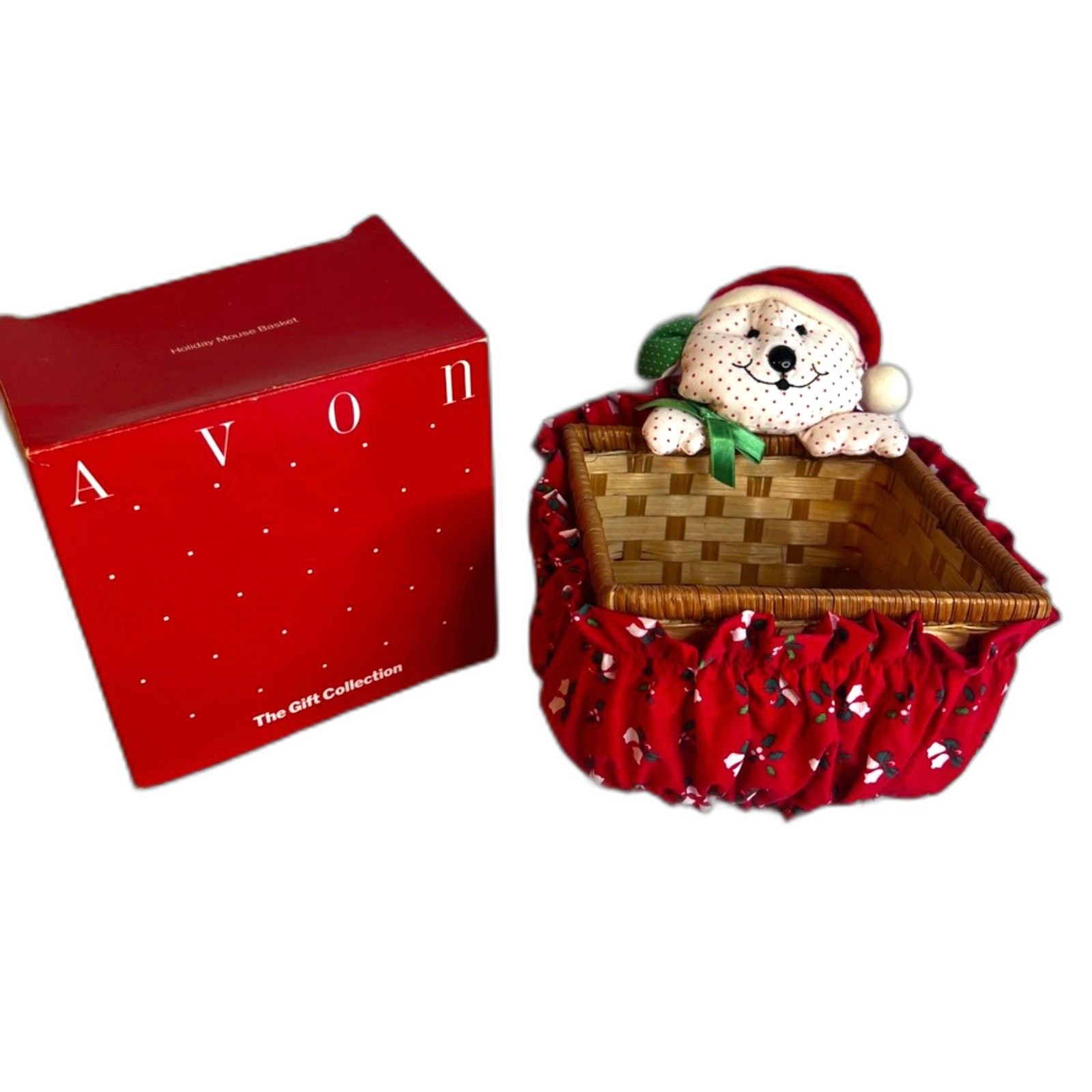 Avon Holiday Mouse Wicker Square Basket Gift Collection Decorative Christmas