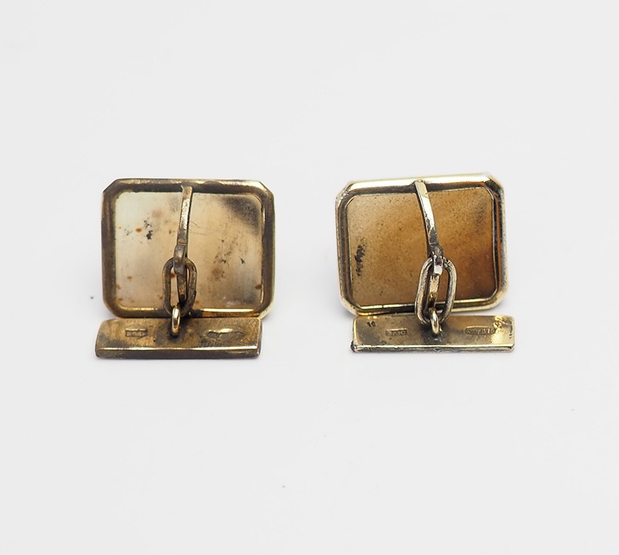Vintage Soviet gilt 875 silver and agate square shape cufflinks