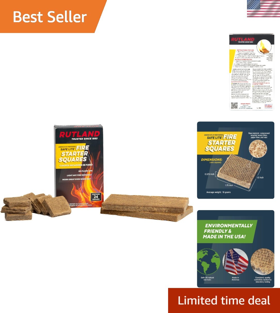 Flavorless Fire Starter Squares - 24 Pack for Fireplaces, BBQ & Campfire Safety
