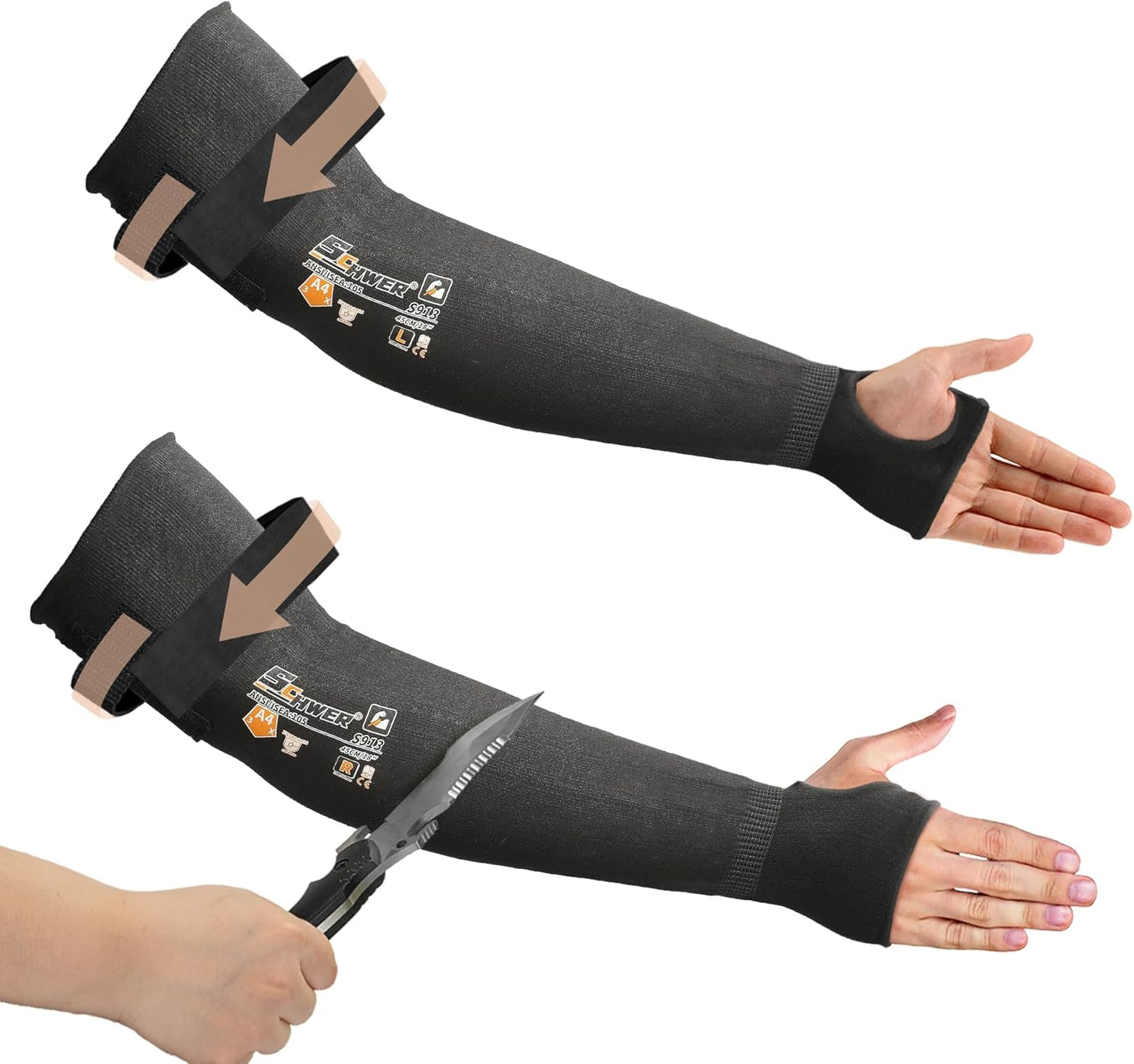 ANSI A4 Cut Resistant Arm Sleeves with UHMWPE, Lightweight and High-Strength, 15