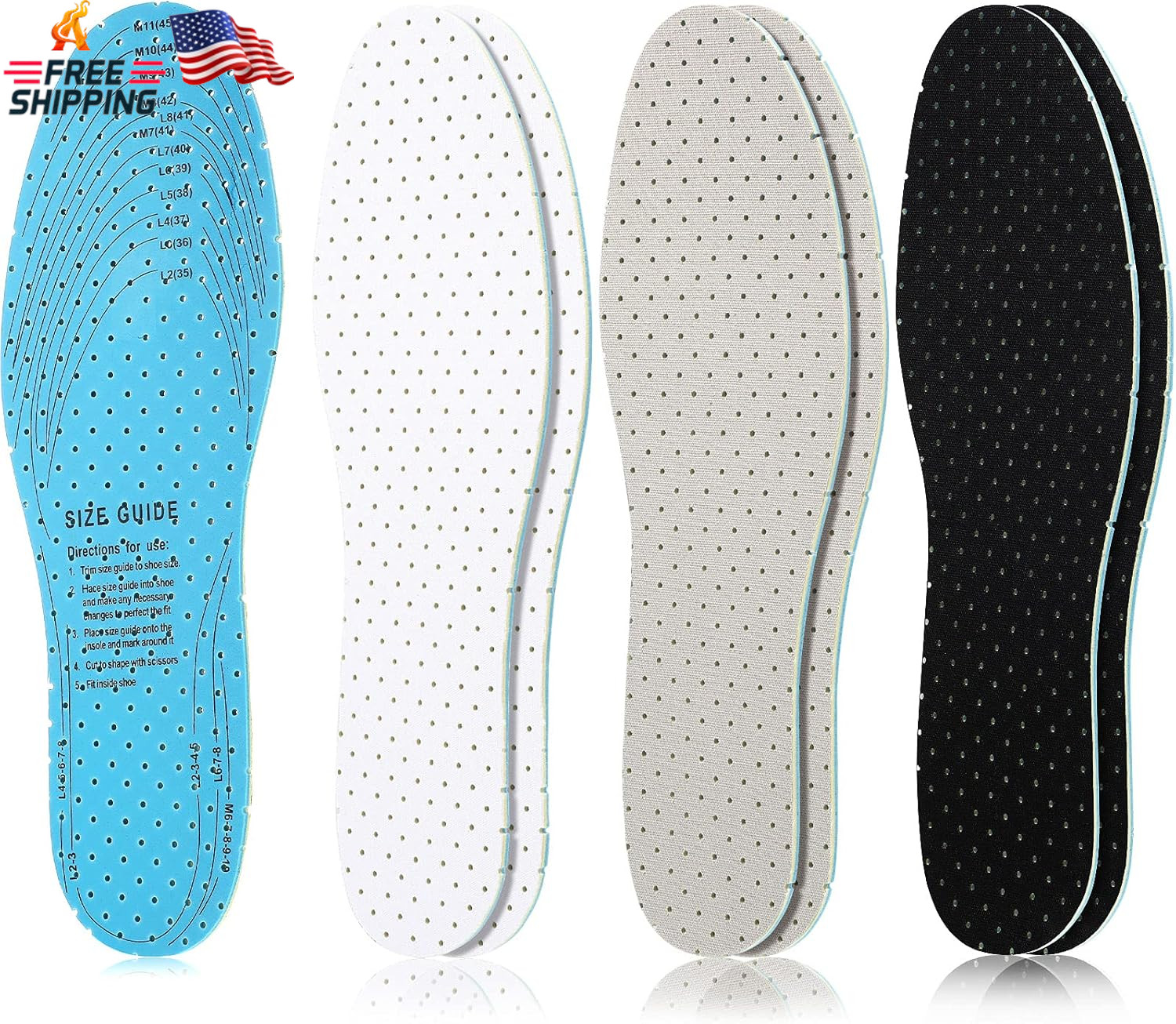 Sintege 3 Pairs Breathable Shoe Insoles Inserts Soft Cushioning Double-Layer Lat