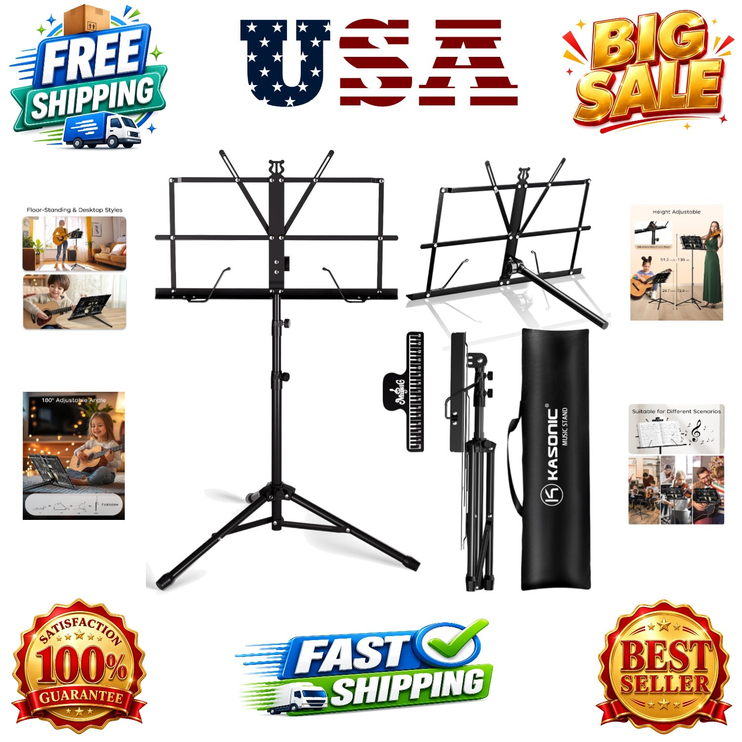 Music Stand, 2 in 1 Dual-Use Folding Sheet Music Stand & Desktop Book Stand, ...