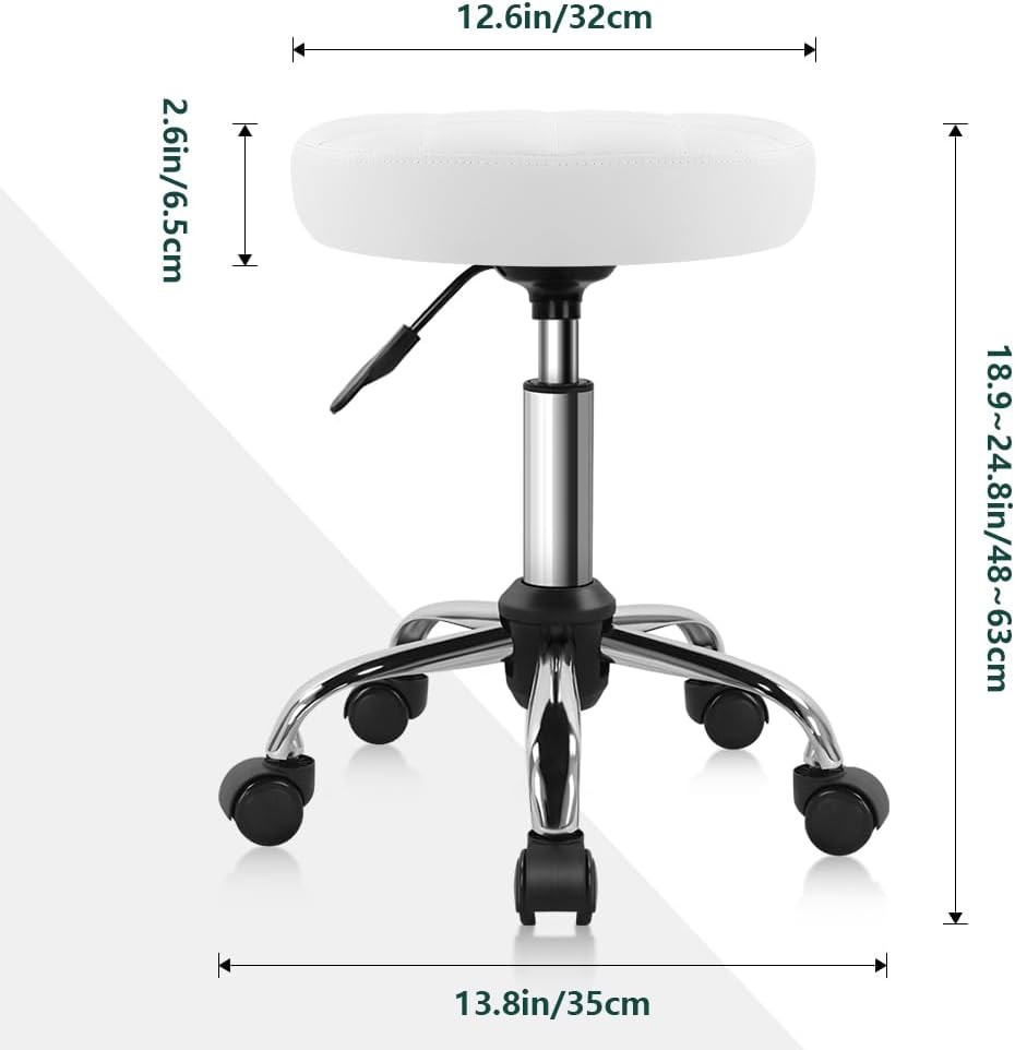 Taburete Giratorio Clasico con Ruedas Blanco de Altura Ajustable para Salon