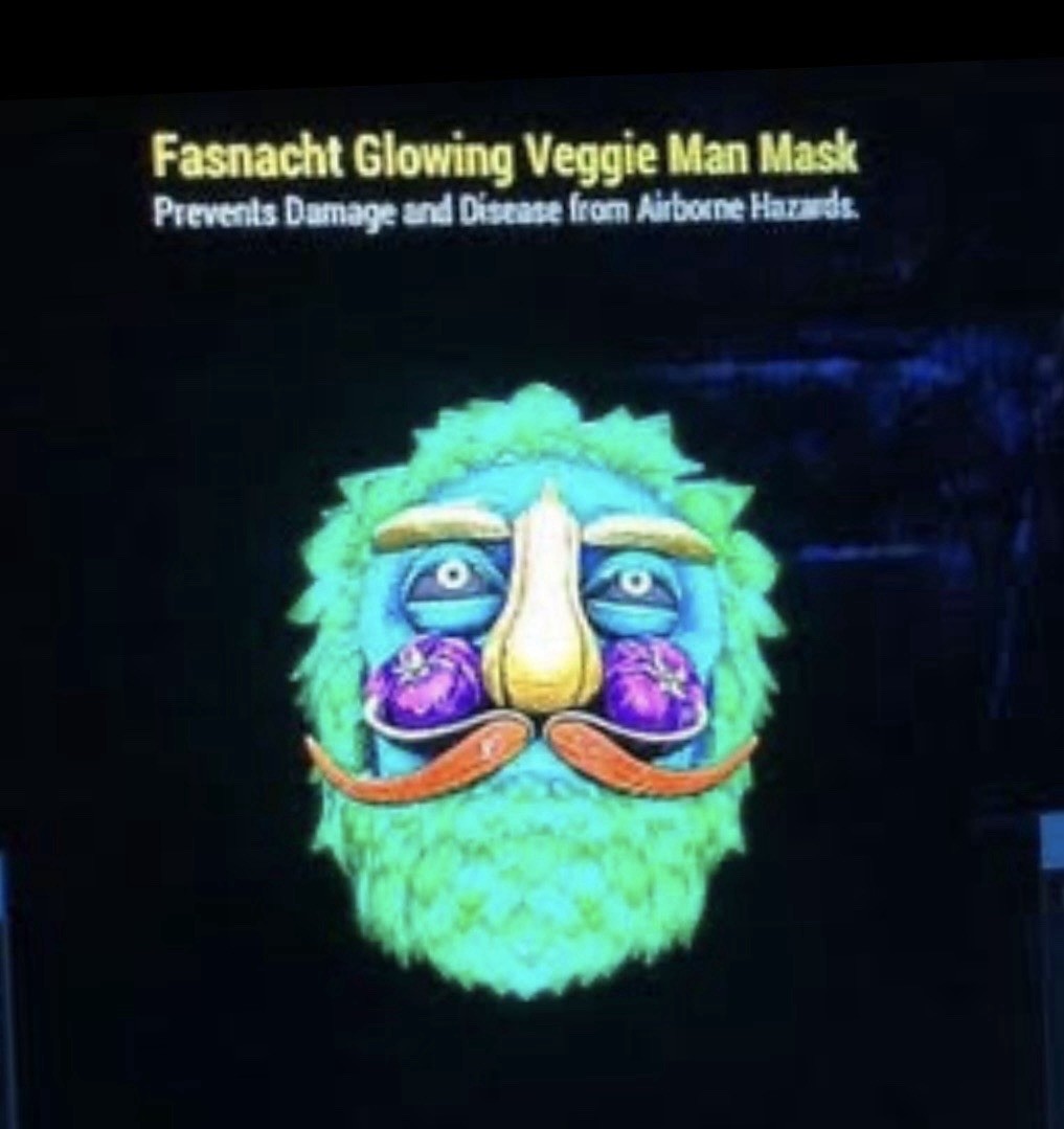 RARE Fallout 76 FO76 XBOX Fasnacht GLOWING VEGGIE MAN Mask FAST DELIVERY