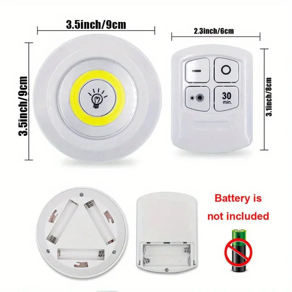 3pcs Smart Wireless LED COB Night Light, Wireless Remote Control for (White)
