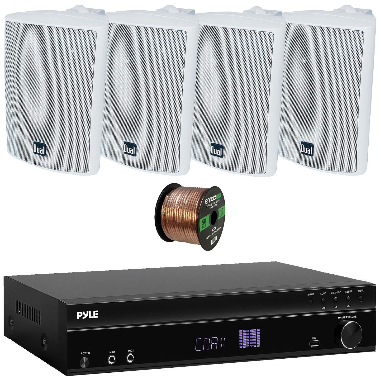 Pyle PT875BT FM Radio Bluetooth Receiver, 4x 4" 200W Indoor/Outdoor Speakers