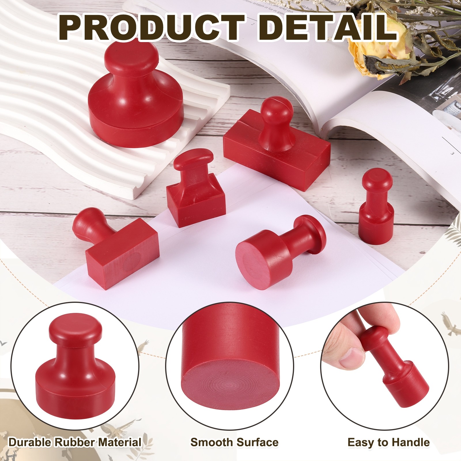 50mm Stamp Rubber Round Handle, 2 Pcs Rubber Stamp Mounts, Red