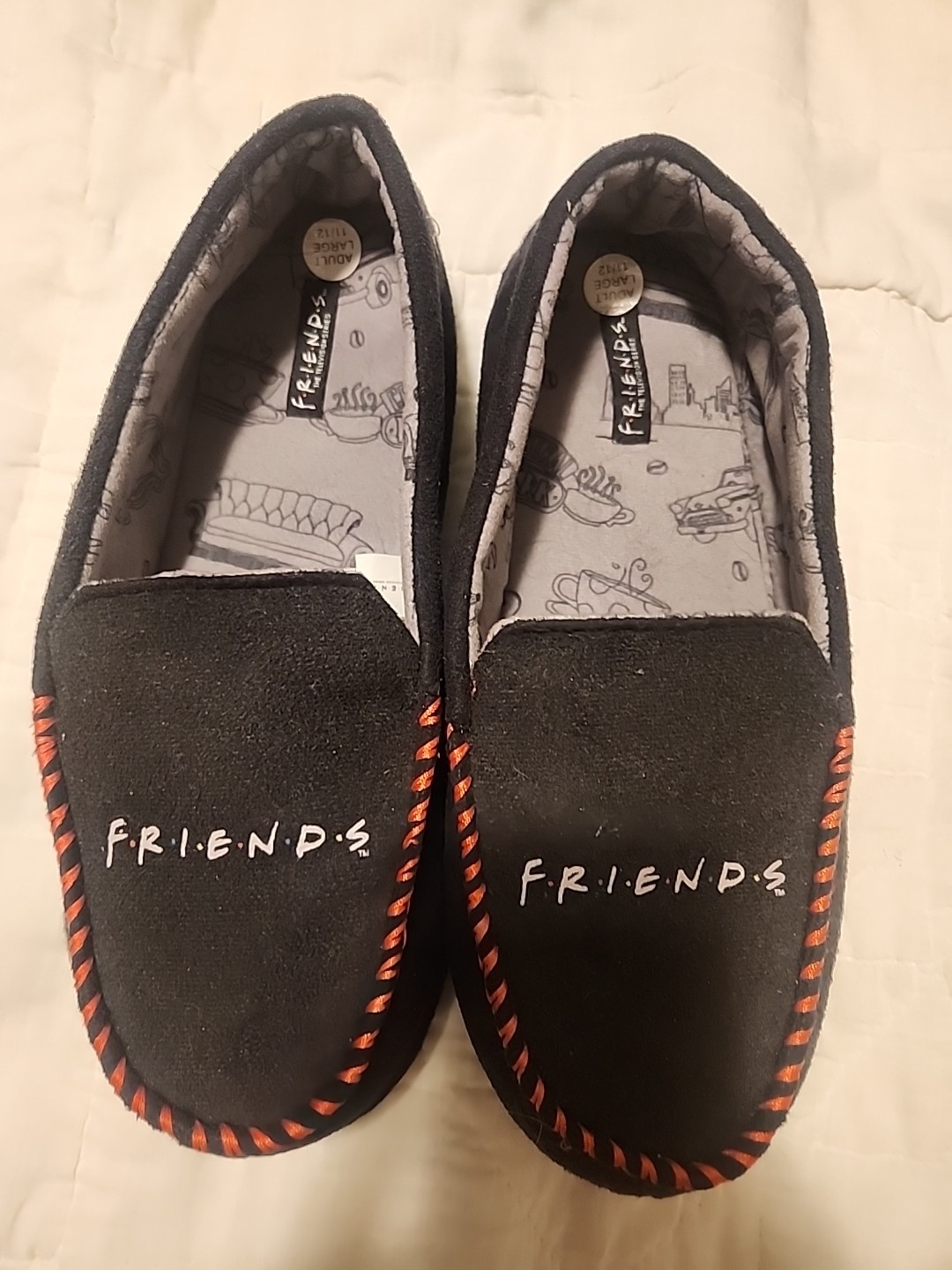 Friends TV Show * Slippers * Black * Logo * 90's TV * Men's Size L