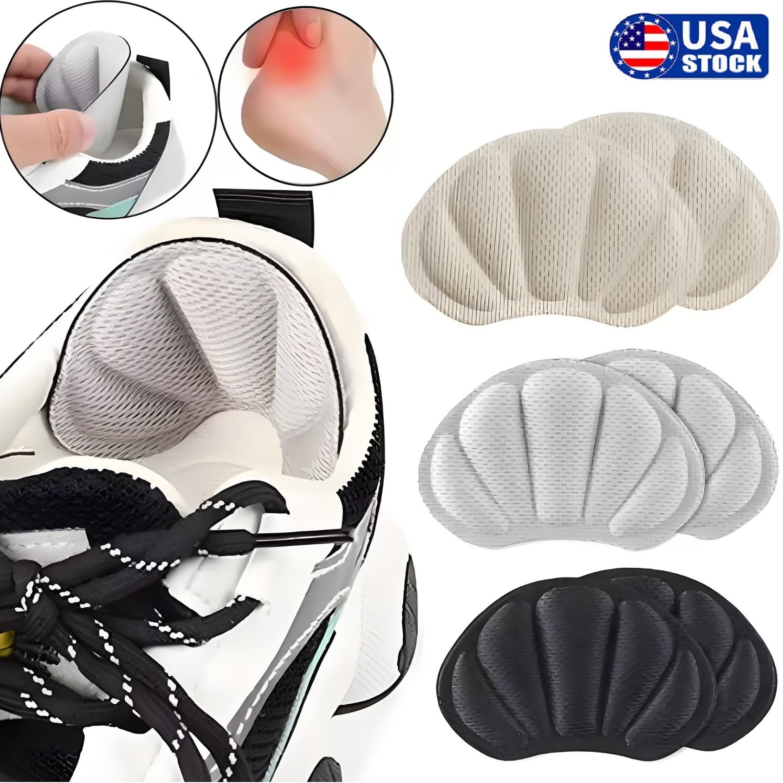 4× Heel Grips Cushions Inserts Heel Pads Loose Shoe Too Big & Heel Slipping USA