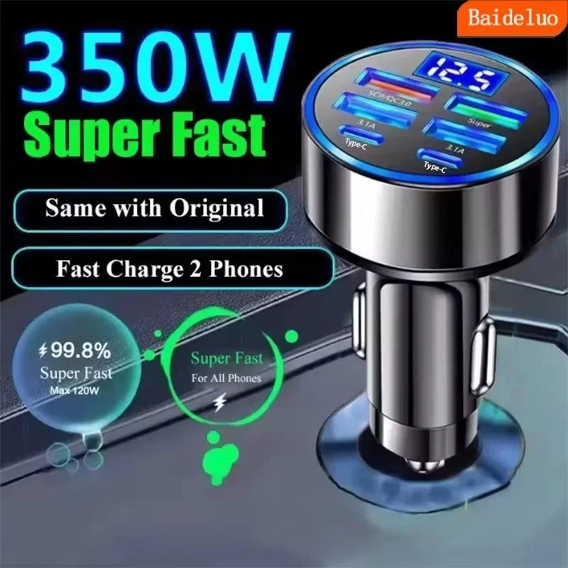 350W USB Car Charger PD QC3.0 Type C Adapter Fast Charging for iPhone Samsung