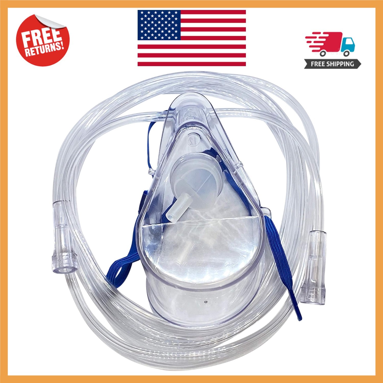 Medium Concentration Adult Oxygen Mask – Lightweight with Kink-Resistant Tubing