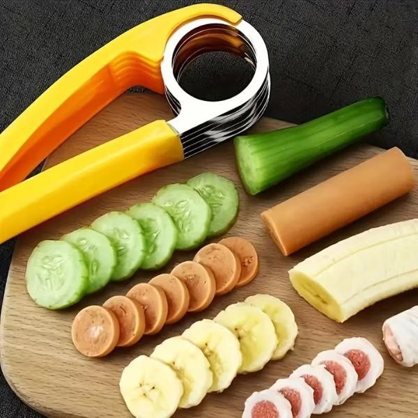 Stainless Steel Fruit Slicer with Yellow Handle for Effortless Cutting