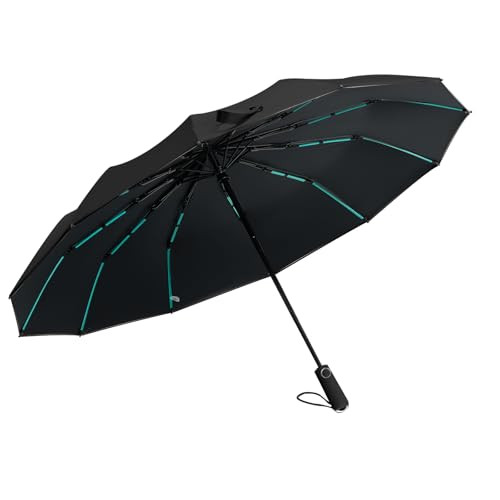 Large Double-Ribs Umbrella Automatic Folding 46-inch Arc Canopy, 12 Ribs Black