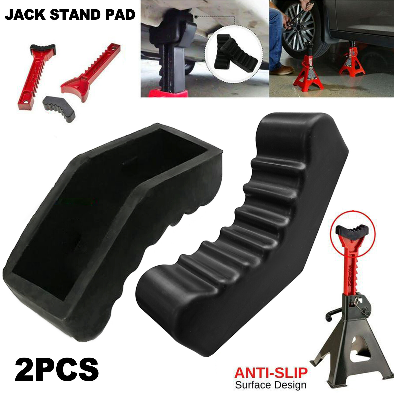 2x  6Ton Axle Jack Stand Pad Adapter Universal Slotted Frame Rail Rubber Adapter