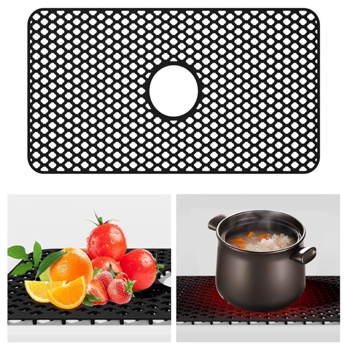 Sink Protector Mat 28"x 15" Silicone Farmhouse Kitchen Single Sink Mat Drai...