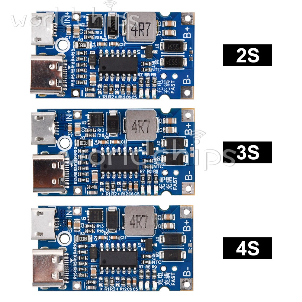 Type-C USB 2S 3S 4S BMS 4.5V-15V 18W 2A Li Li-ion Battery Charging Module
