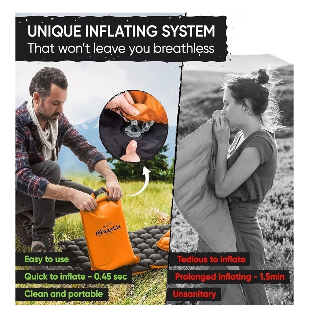 FREE SHIP POWERLIX Outdoors SLEEPING PAD Easy Inflatable Camping Mat Light Weigh