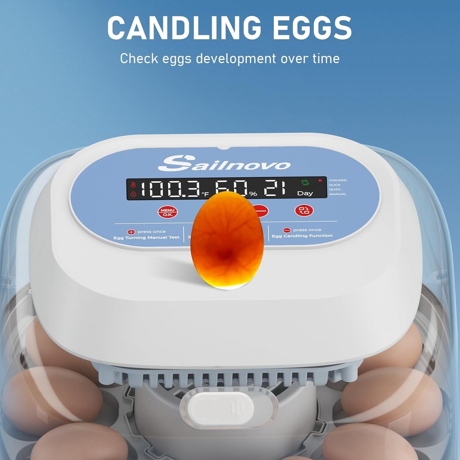 12 Egg Incubator for Hatching Eggs w/ Automatic Egg Turning Egg Candler 4 Modes-