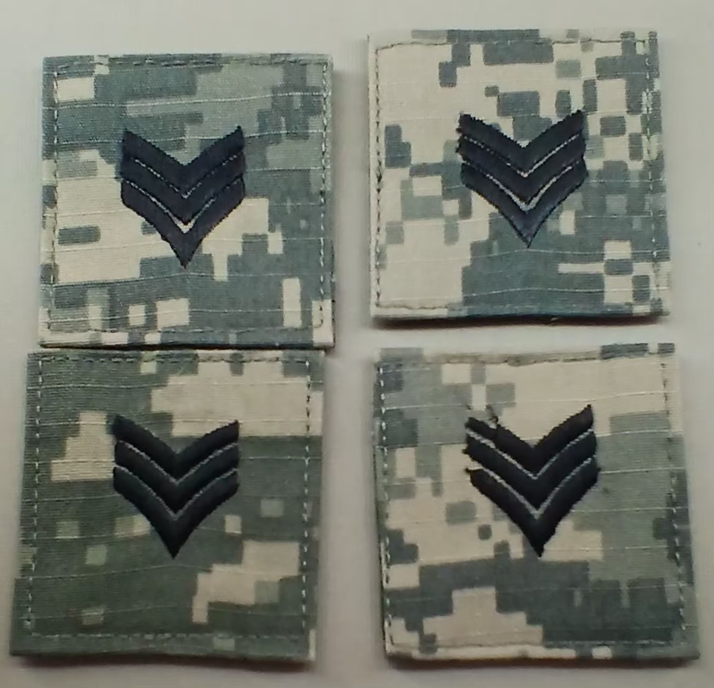 4X US Military Army SERGEANT Ranks ACU Camo Collar Devices w/ Hook & Loop Backs