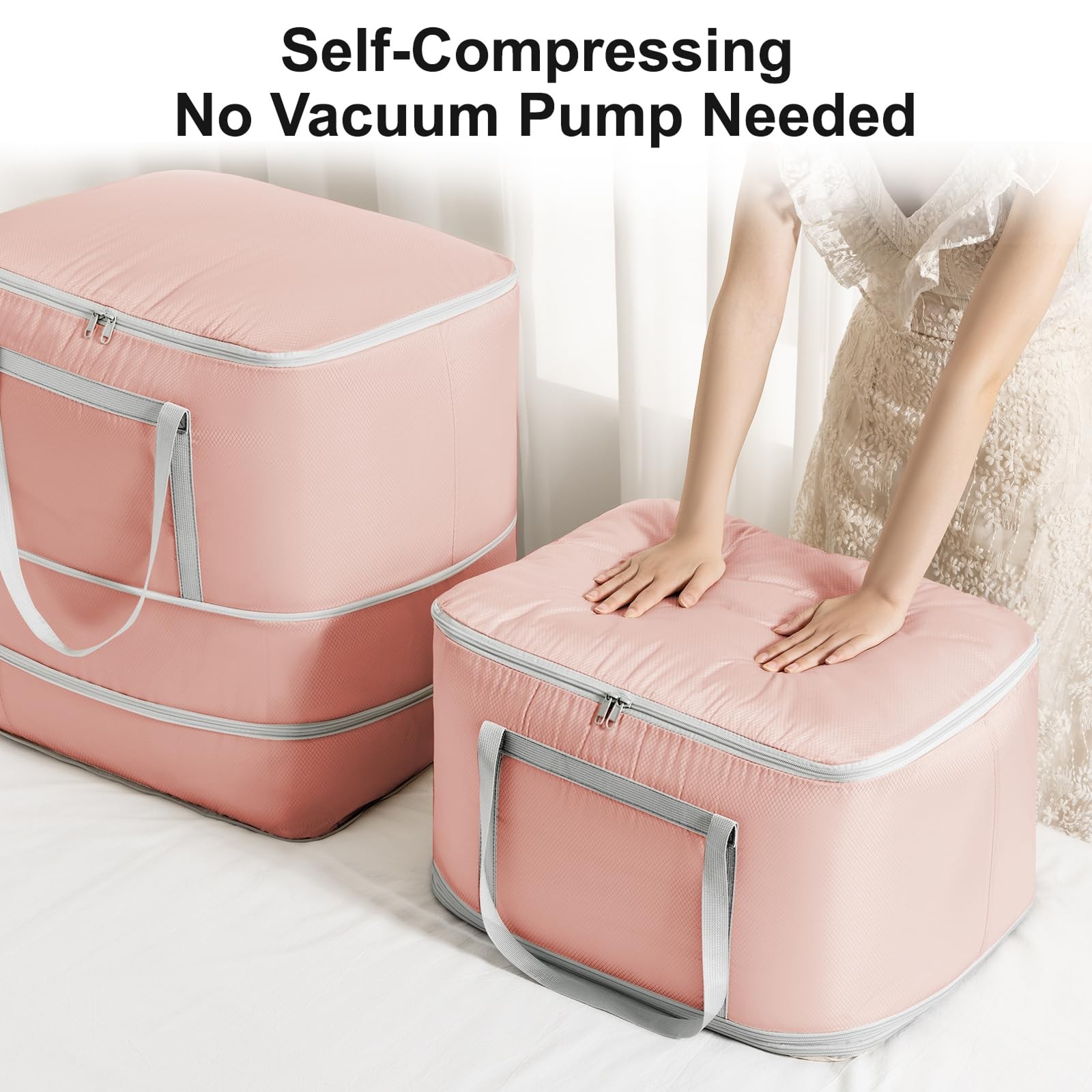 Easortm Comforter Storage Bag Pink 2 Pack -3-Layer