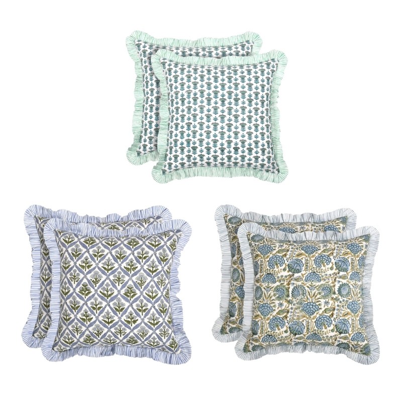 2Pcs Romantics Country Styles Flower Throw Pillow Covers Ruffled Edges Design