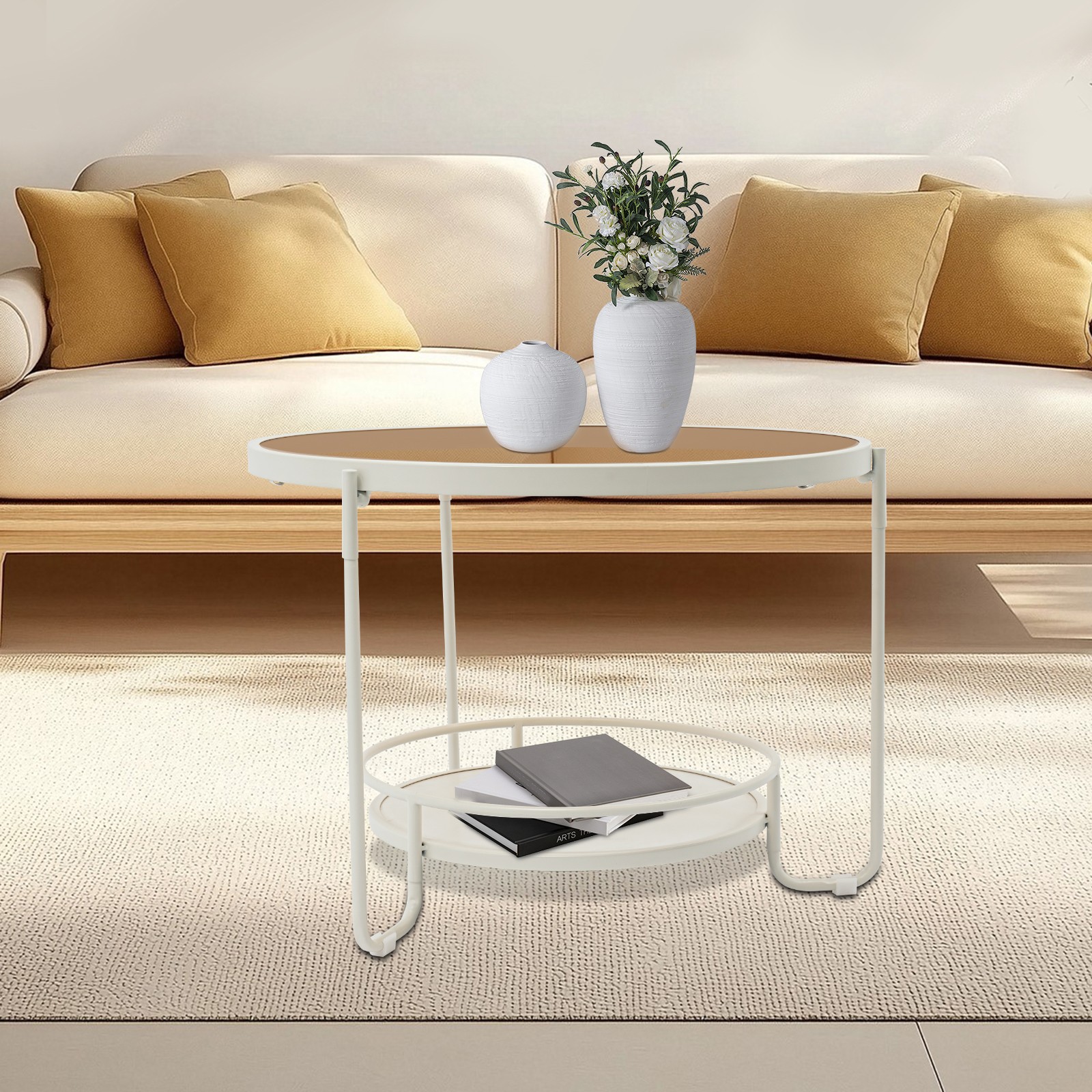 Modern Round 2-Tier Side Table, Coffee Table,tea table for balcony, study room