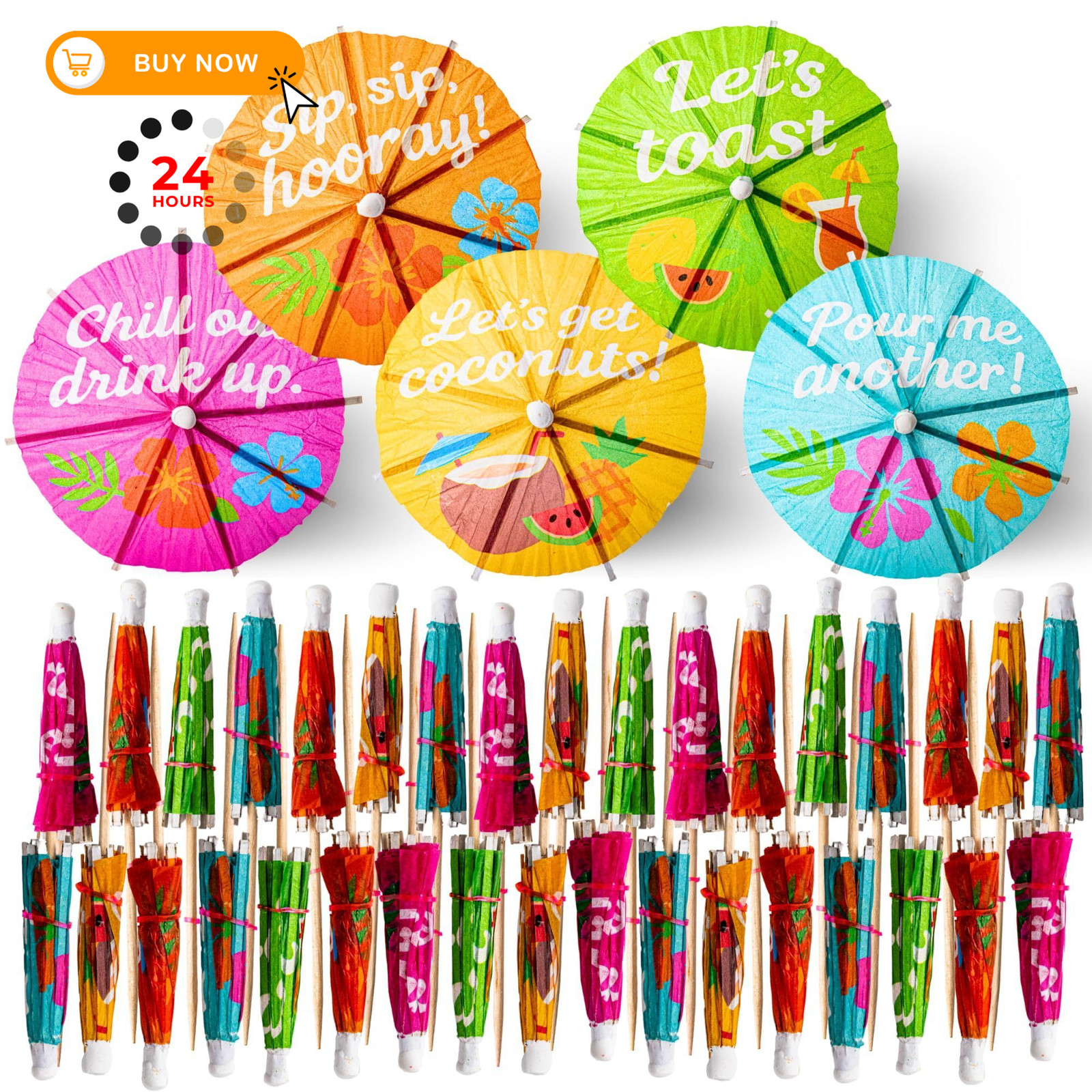 BIGLIKE Cocktail Umbrellas for Drinks - 200 PCS Tropical 200, Quotes