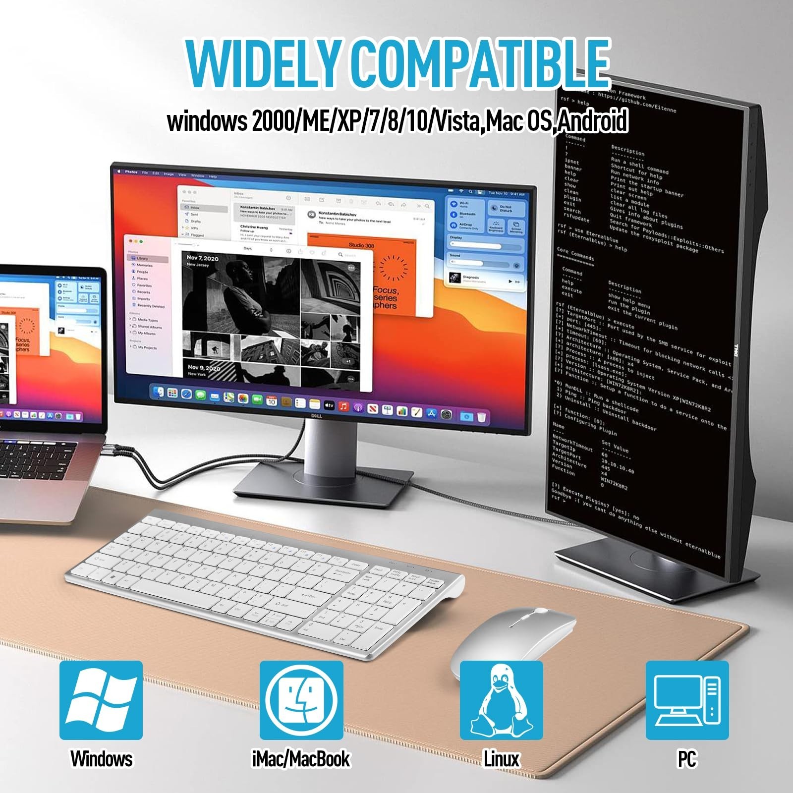 Wireless Keyboard and Mouse Combo, Compact Quiet Wireless Keyboard and Mouse ...
