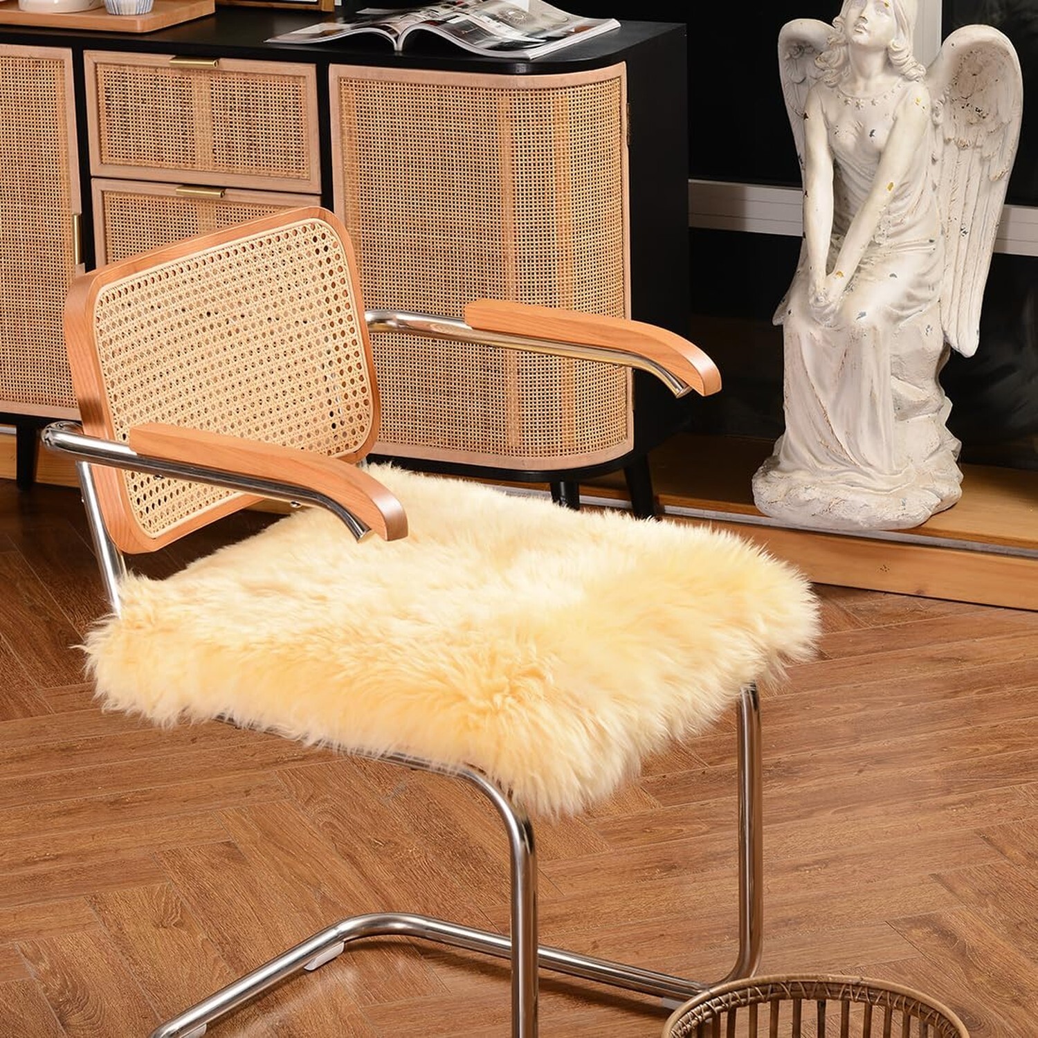 Square Fur Sheepskin Chair Cover Seat Cushion Pad Super Soft Area Rugs for Li...