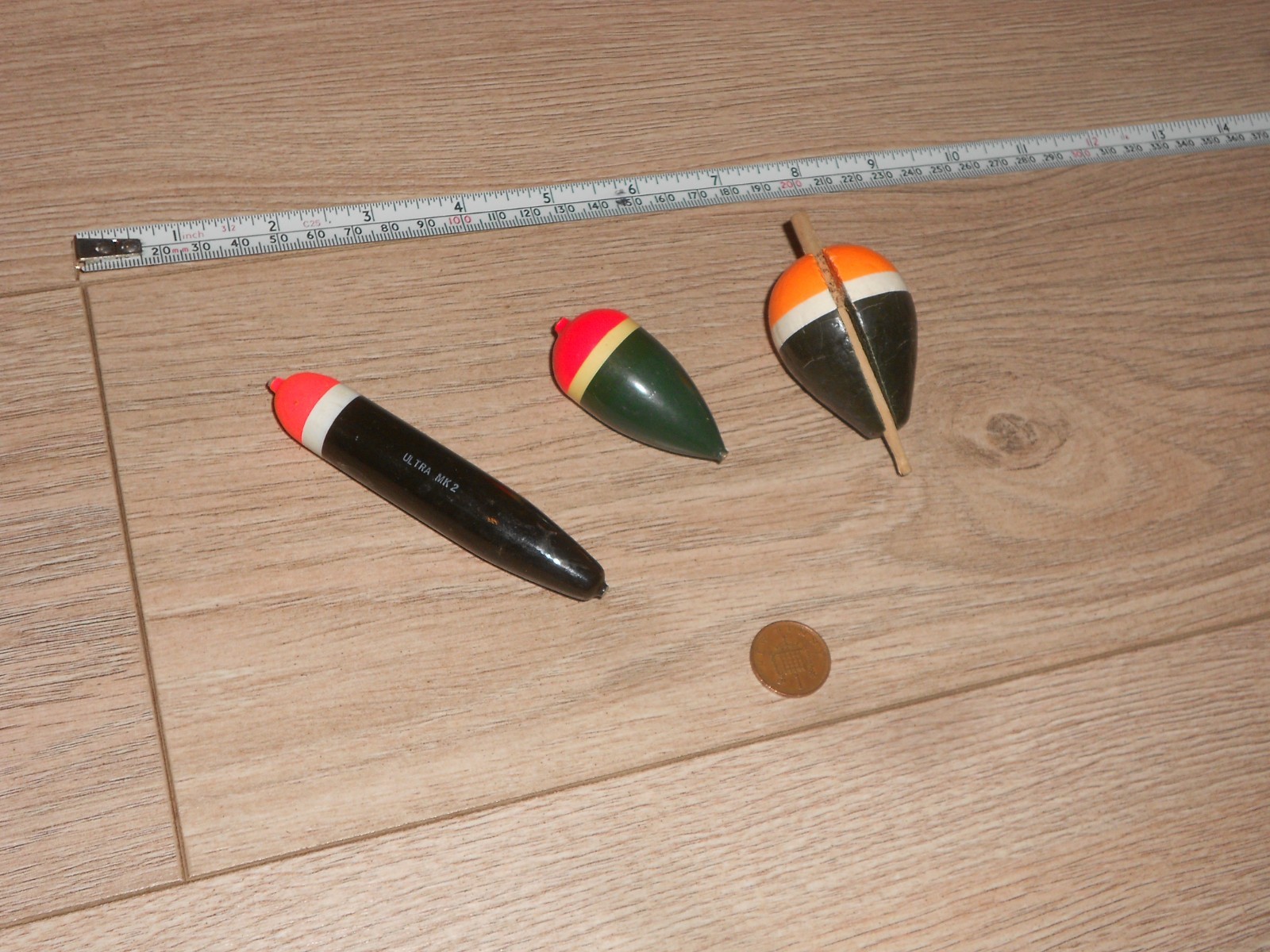 Pike Fishing Floats x 3 Lovely Wooden- 2 Sliders and 1 Gazette- Fishing Joblot