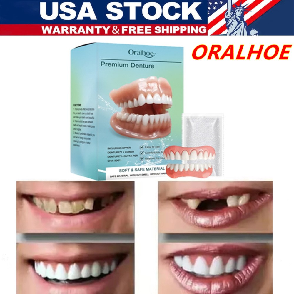 Silicone Full Denture Set Soft Veneers Tooth Replacement Kit Convenient & Quick